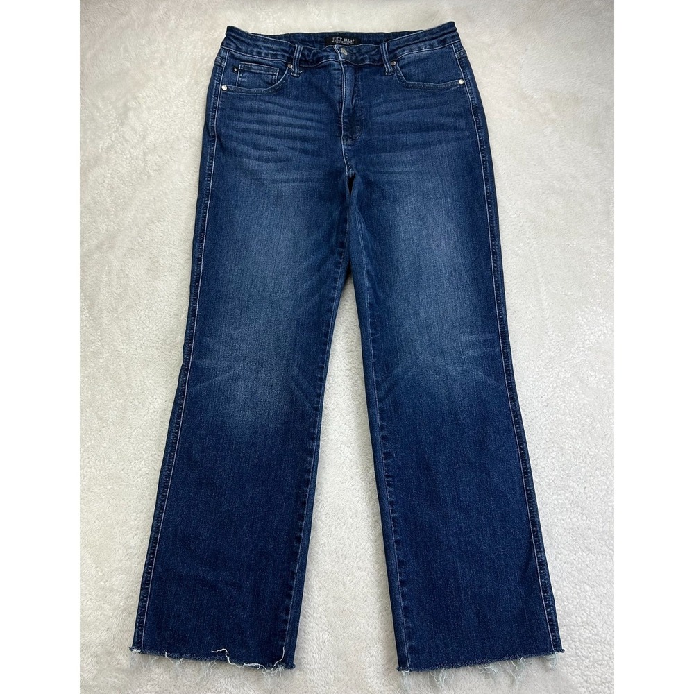Judy Blue Los Angeles Straight Leg Jeans Womens 15x32 Blue Denim Frayed Raw‎ Hem